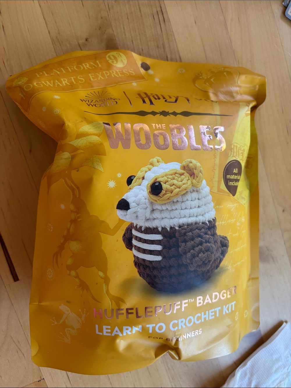 The Woobles Hufflepuff Badger Crochet Kit – Yellow & Brown